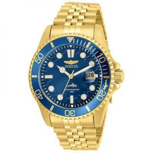 Invicta Men&#039;s Watch Pro Diver Quartz Blue Dial Yellow Gold Bracelet 30612